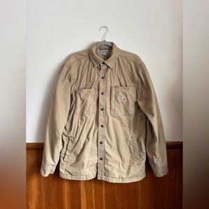 Carhartt Rugged Flex Canvas Shirt Jacket Fleece Lined Khaki Mens Size Medium